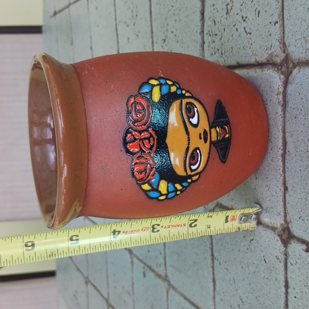Frida Kahlo Cup Jarrito clay pottery Hecho en Mexico Artesanias Mexicanas - Picture 6 of 7